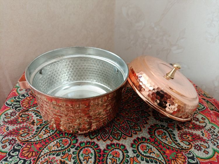 قابلمه مسی چکشی با قلع کاری داخل دست ساز زنجان