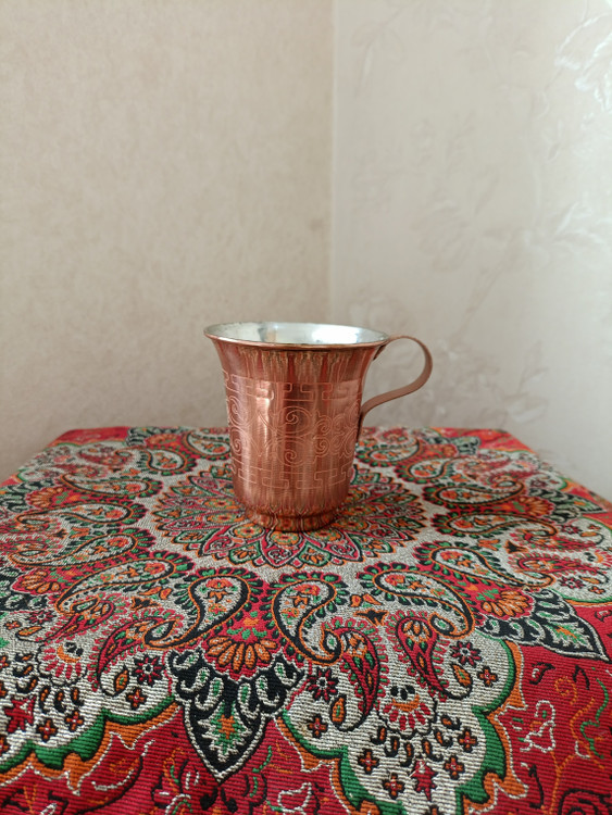 لیوان مسی با طراحی لیزری با قلعکاری داخل و روکش نانو دستساز زنجان