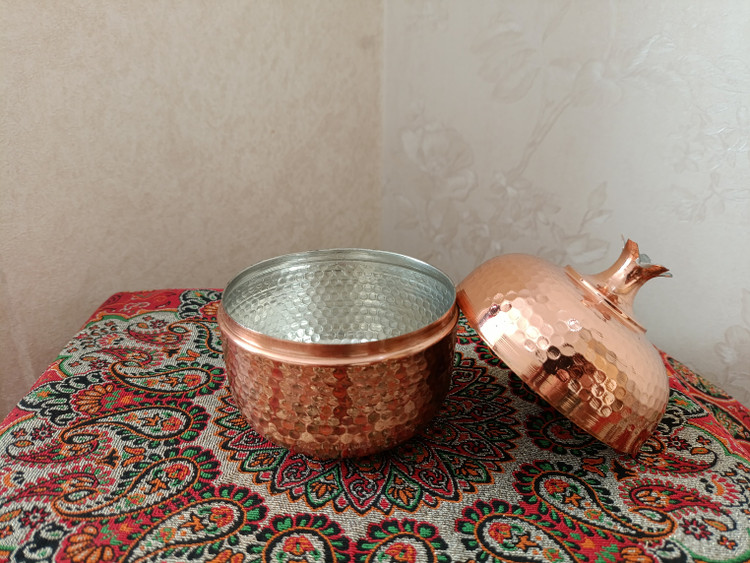قندان مسی چکشی طرح انار دستساز زنجان