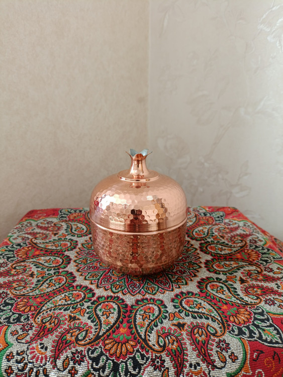 قندان مسی چکشی طرح انار دستساز زنجان