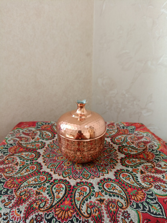 قندان مسی چکشی طرح انار دستساز زنجان
