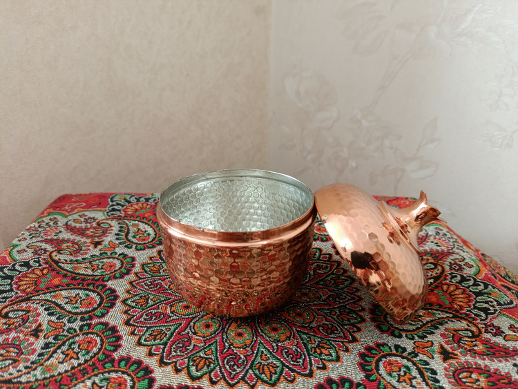قندان مسی چکشی طرح انار دستساز زنجان