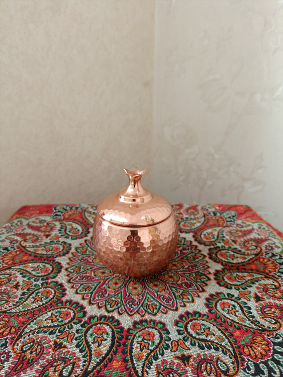 قندان مسی چکشی طرح انار دست ساز زنجان